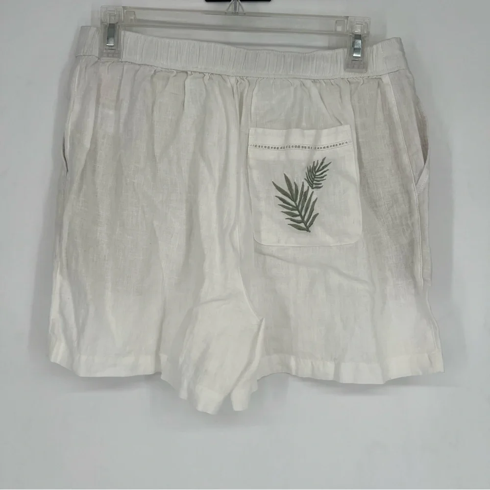 Calypso St.‎ Barth 100% Linen Shorts Embroidered Palm Leaves White Medium
